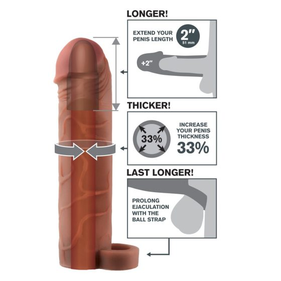 X-TENSION Perfect 2 - návlek na penis s krúžkom na semenníky (19cm) - tmavo prírodný