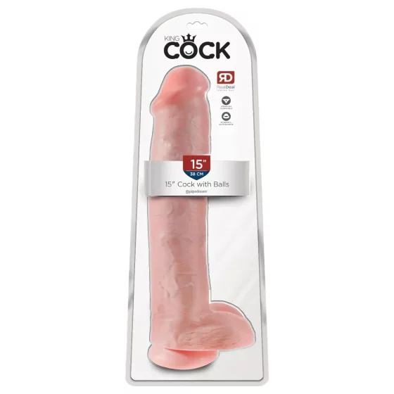 King Cock 15 - realistické dildo s prísavkou a semenníkmi - 38 cm - natur