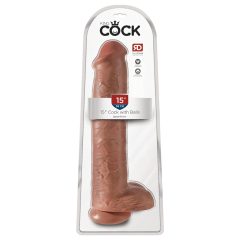   King Cock 15 - obrovské dildo (38 cm) - tmavý naturálny odtieň