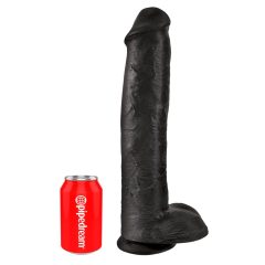   King Cock 15 - gigantické, upínacie, testikulárne dildo (38 cm) - čierne