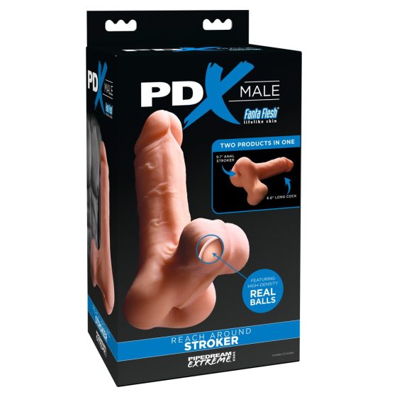 PDX Reach Around - dildo 2v1 a návlek na penis (prírodný)