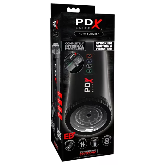PDX Moto Blower - sací, vibračný masturbátor (čierny)