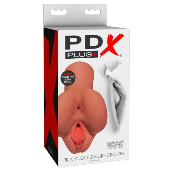 PDX Pick Your Pleasure Stroker - 2in1 - realistický masturbátor (tmavo - prírodný)