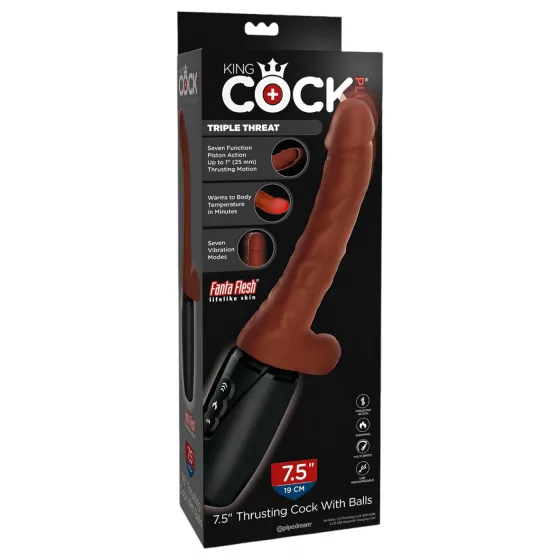 King Cock Plus 7,5 - realistický vibračný penis s semenníkmi - hnedý