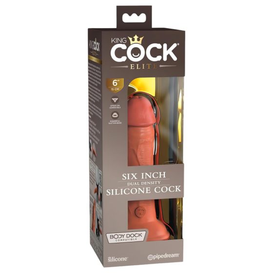 King Cock Elite 6 - prísavkový, realistický dildo (15 cm) - tmavý
