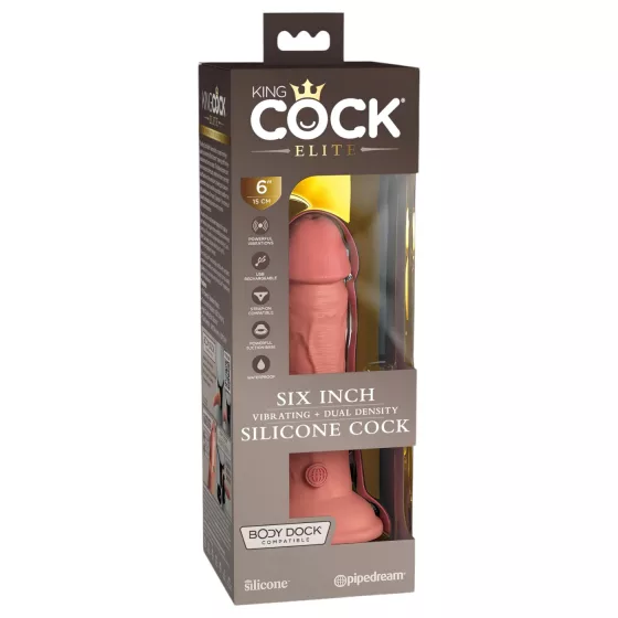 King Cock Elite 6 - realistický vibrátor 15 cm - tmavá prírodná farba