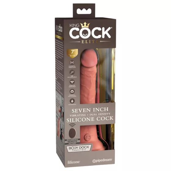 King Cock Elite 7 - vibrátor s prísavkou a diaľkovým ovládaním 18 cm - natur