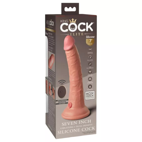 King Cock Elite 7 - vibrátor s prísavkou a diaľkovým ovládaním 18 cm - natur
