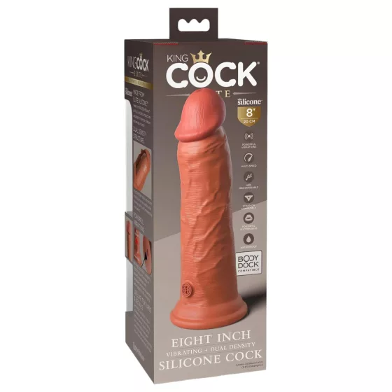 King Cock Elite 8 - realistický vibrátor 20 cm - tmavá farba