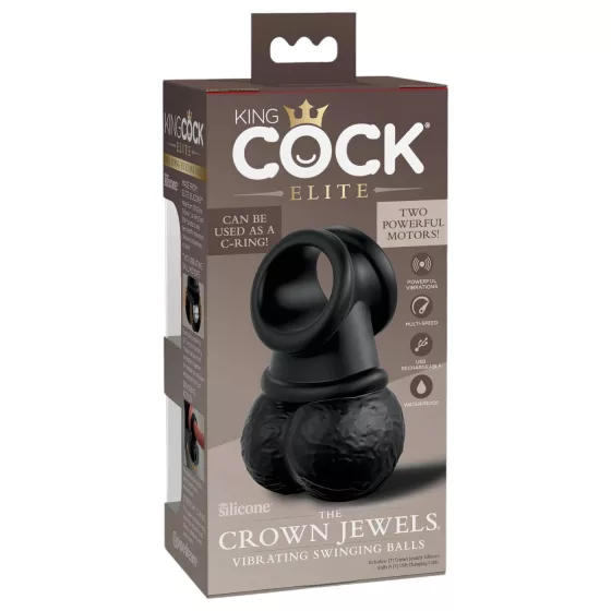 King Cock Crown Jewels - vibračný krúžok na penis (čierny)
