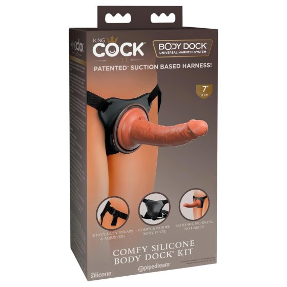 King Cock Elite Comfy - pripínací dildo s postrojom (tmavý prírodný)
