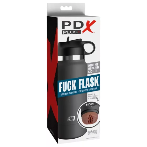 Fuck Flask Secret Delight - umelá vagína v termofľaši (čierno-hnedá)