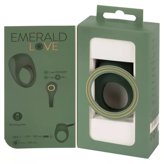 Emerald Love - vibračný erekčný krúžok na penis - dobíjací, vodotesný, zelený