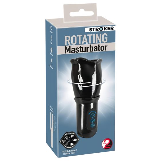 STROKER - masturbátor s rotáciou - akumulátor - čierny