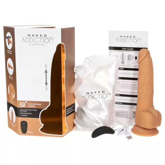 Naked Addiction - vibrátor s pohybom hore-dole - tmavý - 23 cm