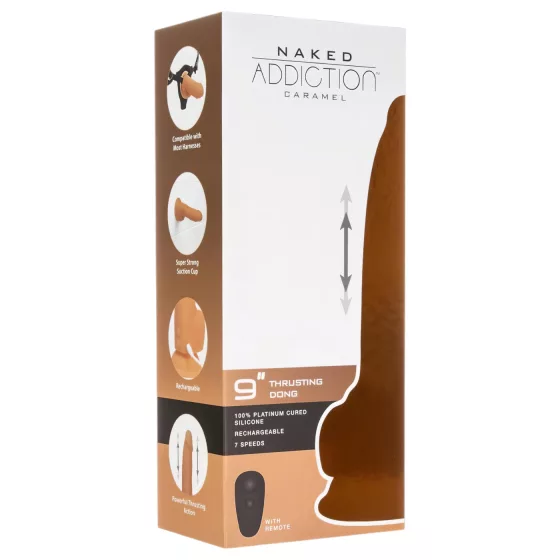 Naked Addiction - vibrátor s pohybom hore-dole - tmavý - 23 cm