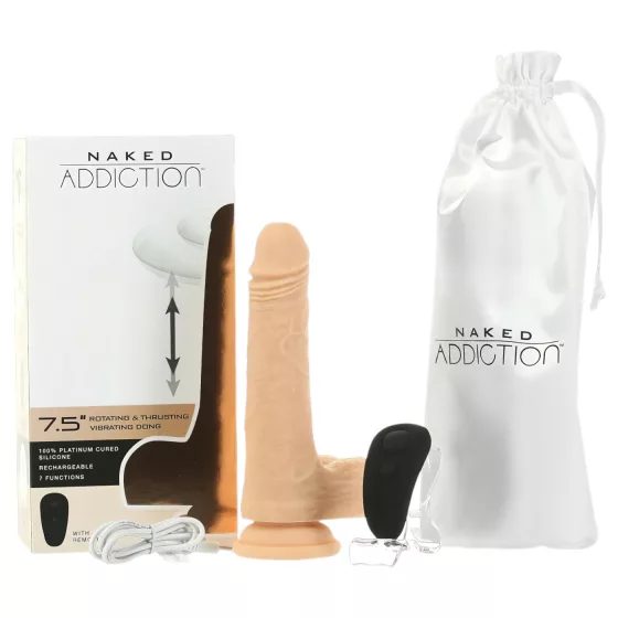 Naked Addiction - vibračný dildo s pohybom hore-dole - 19 cm - telová farba