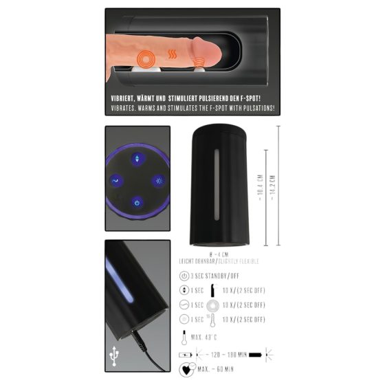 Rebel - masturbačný prístroj s 3 funkciami - čierny, nabíjateľný