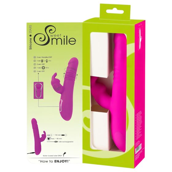 SMILE Rabbit - vibračný masér s prirážaním a rotáciou (ružový)