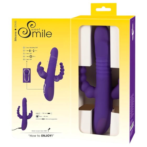 SMILE Triple - nabíjateľný vibrátor s tromi ramenami a rotačno-tlakovými pohybmi (fialový)