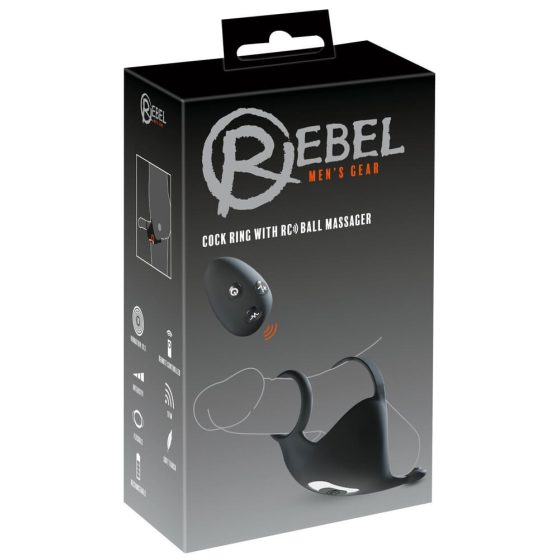 Rebel - dobíjací krúžok na penis s masážou semenníkov (čierny)