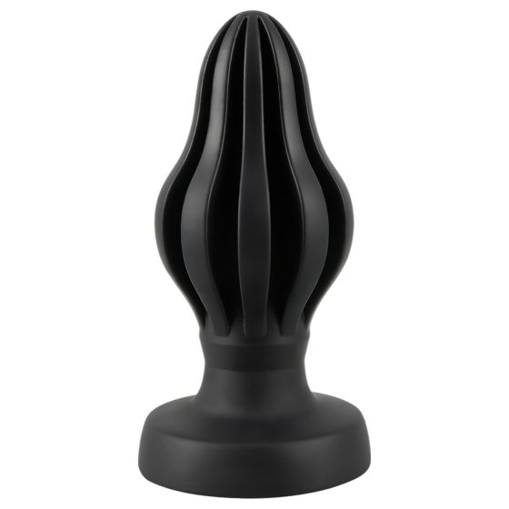 ANOS - jemný čierny anál plug 7cm, s rebrovaním