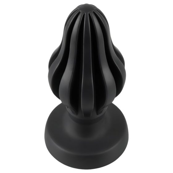 ANOS - jemný čierny anál plug 7cm, s rebrovaním