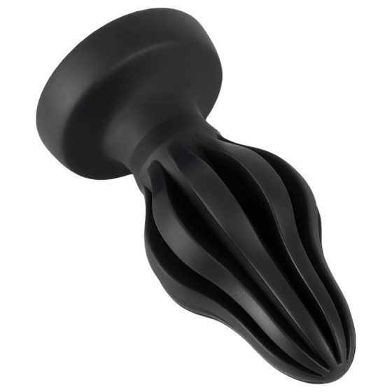 ANOS - jemný čierny anál plug 7cm, s rebrovaním
