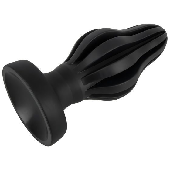 ANOS - jemný čierny anál plug 7cm, s rebrovaním