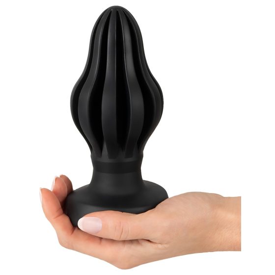 ANOS - jemný čierny anál plug 7cm, s rebrovaním
