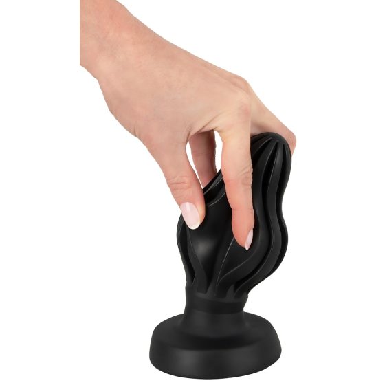 ANOS - jemný čierny anál plug 7cm, s rebrovaním
