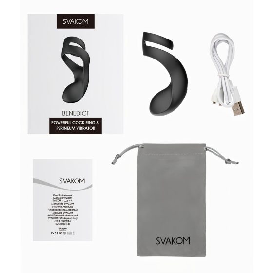 Svakom Benedict - vibračný erekčný krúžok s stimuláciou hrádze - čierny