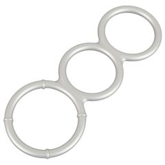   You2Toys - trojitý silikónový krúžok na penis a semenníky s kovovým efektom (strieborný)