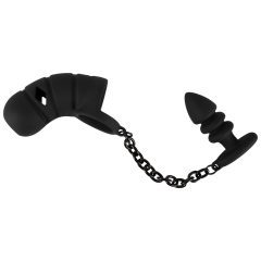   Black Velvet - silikónová klietka na penis s análnym dildom (čierna)