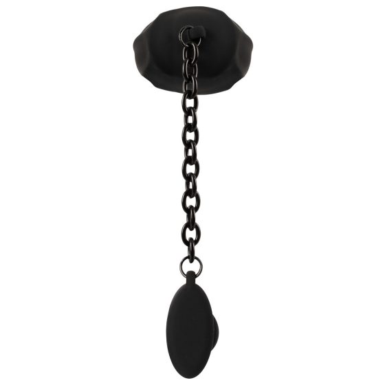 Black Velvet - silikónová klietka na semenníky s análnym dildom (čierna)