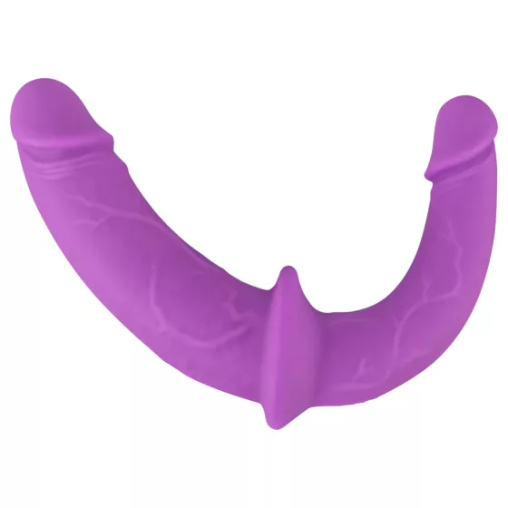 SMILE - pripínací dvojité dildo s popruhmi - silikón - fialovo-čierne