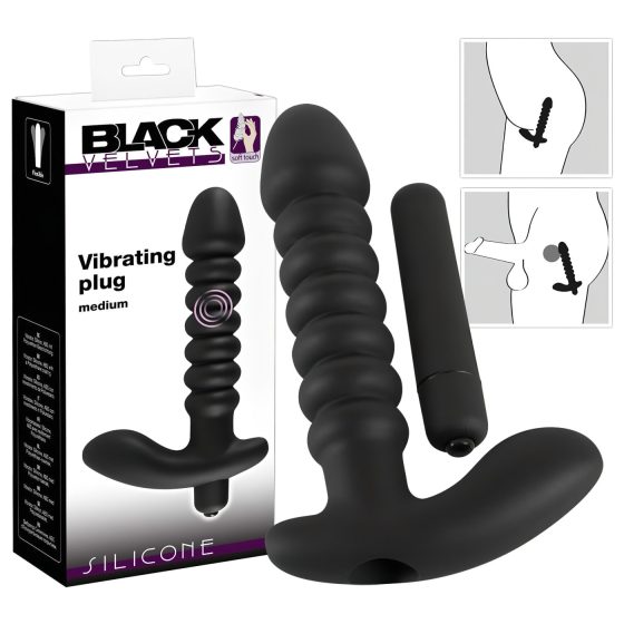 Čierny Velvet rebrovaný vibrátor - stredný (čierny)