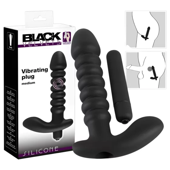 Black Velvets - vibrátor - stredný, vrúbkovaný - čierny