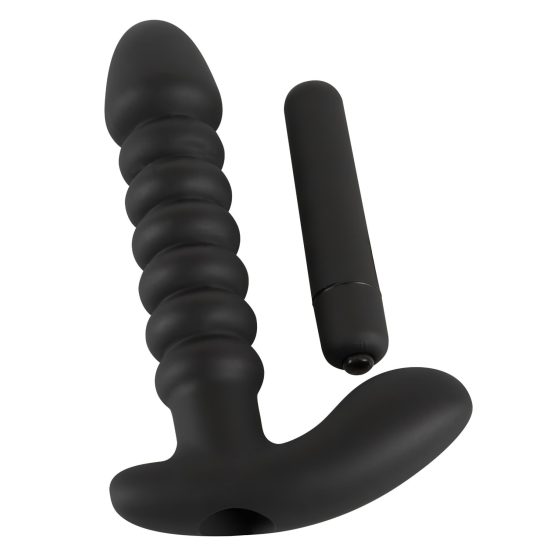Čierny Velvet rebrovaný vibrátor - stredný (čierny)