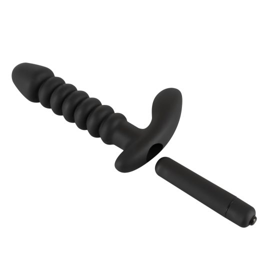 Čierny Velvet rebrovaný vibrátor - stredný (čierny)