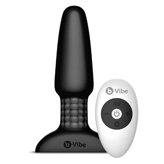 b-Vibe - rotačný análny vibrátor s perličkami, nabíjateľný (čierny)