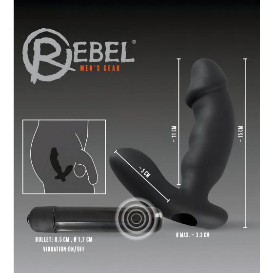 Rebel - vibrátor na prostatu s penisom (čierny)