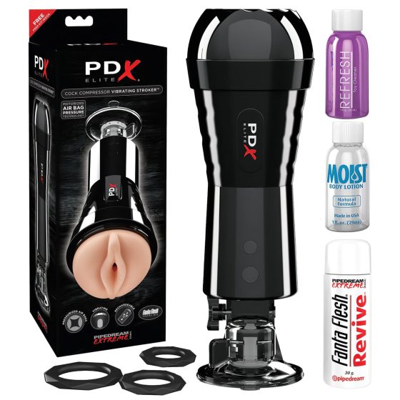 PDX Cock Compressor - sanie a vibračný vaginálny masturbátor (čierny)