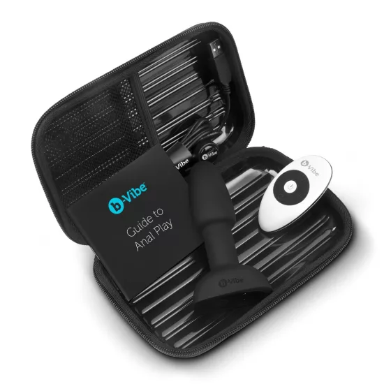 b-Vibe Rimming - análny vibrátor s rotujúcimi guličkami - čierny