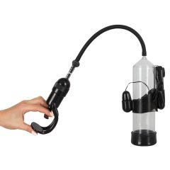   Mister Boner Vibrating - vibračná pumpa na penis (priehľadná-čierna)