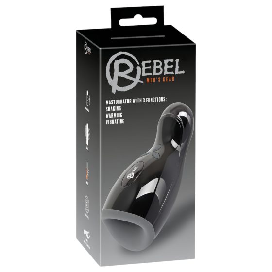 Rebel - vyhrievaný, vibrujúci, pohyblivý masturbátor (čierny)