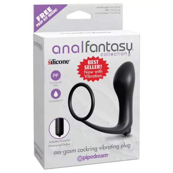 Analfantasy - análny vibrátor na prst s erekčným krúžkom - čierny