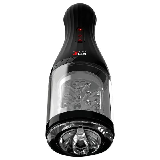 PDX Elite - masturbátor pre mužov - otočný - priehľadný/čierny