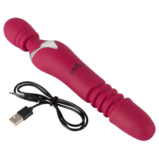Javida Thrusting - rotačný masážny vibrátor s pohybom hore/dole a ohrevom (červený)