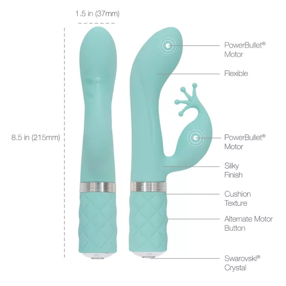 / Pillow Talk Kinky - akumulátorový, 2-motorový vibrátor na bod G (tyrkysový)